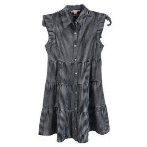 Monteau Mini Dress Size Medium Black White Gingham Womens Sleeveless Length 32"
